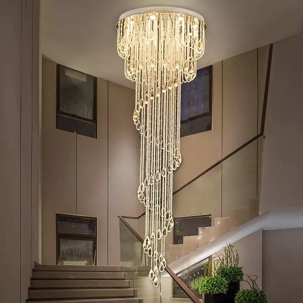 Lampy wiszące nowoczesne podwójne spiralne schody Lustr Crystal Sufit żyrandol żyrandol Restauracja hotel hotelowe długie światła oświetlenia