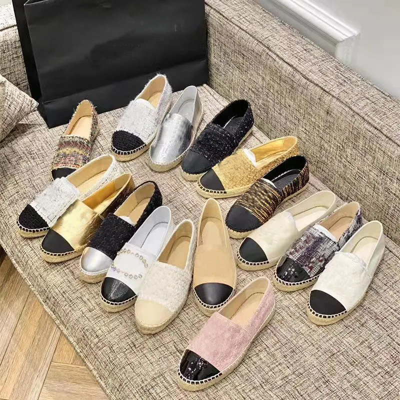 Espadrilles Casual Shoes cap toe spring Women Summer flat Beach Half Slippers fashion woman Loafers Fisherman canvas Shoe Top Quilty with box 34-42