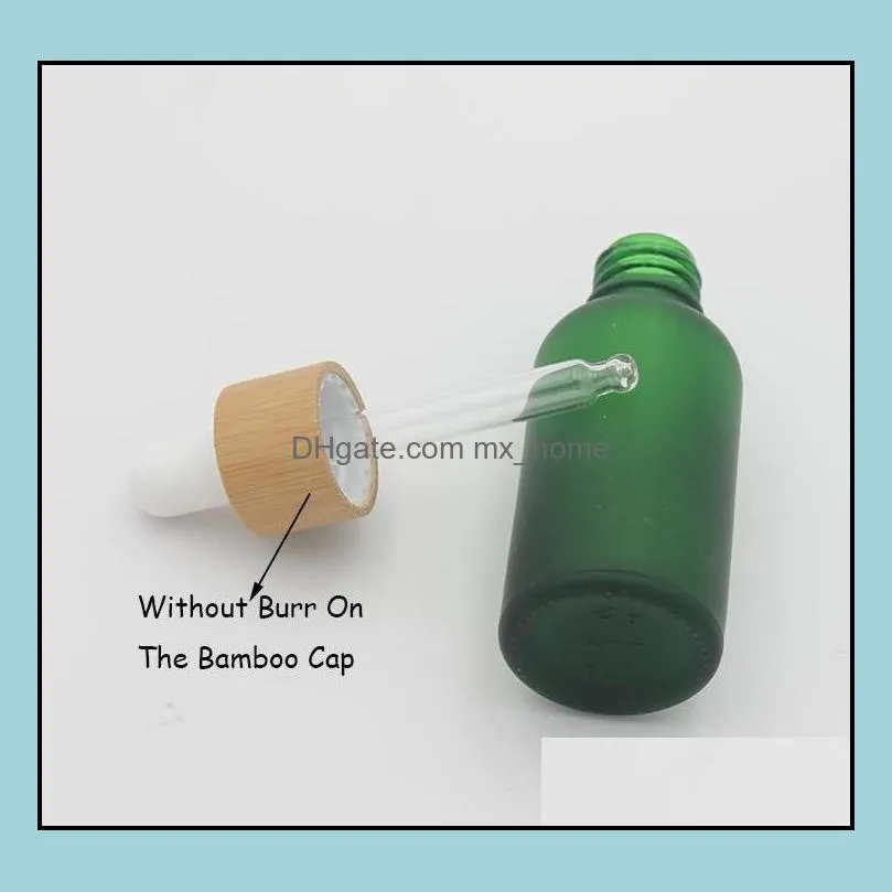 30ml Frosted Clear Glass Dropper Bottle with Bamboo Lid Cap  Oil Glass Bottle Frosted Green Perfume Bottle DHL