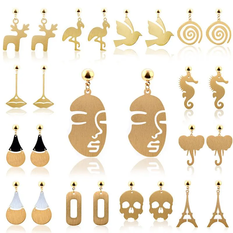 Dangle & Chandelier Sindlan Earrings Fashion Gothic Exaggerated Women Jewelry Charm Face Flamingo Elephant Tower Geometric Metal Nightclub