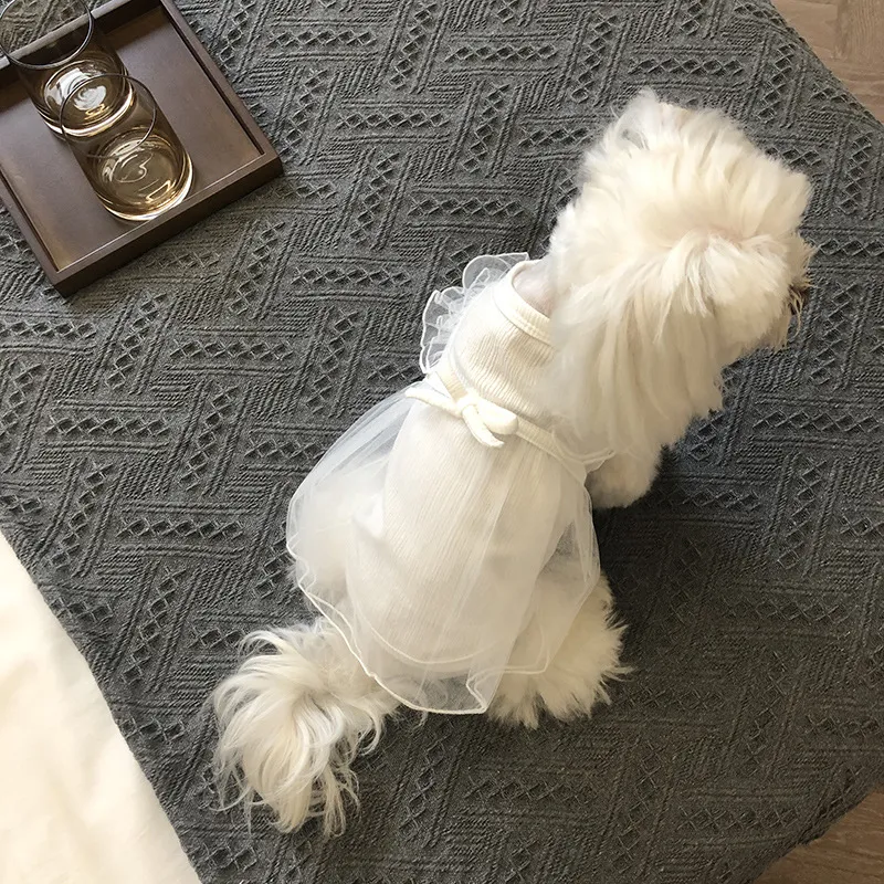 Designer Pet Dog Fato Francês Luxo Branco Gaze Saia Dois Pernas Desgaste Para Cães Médios Roupas SmlXLXXL