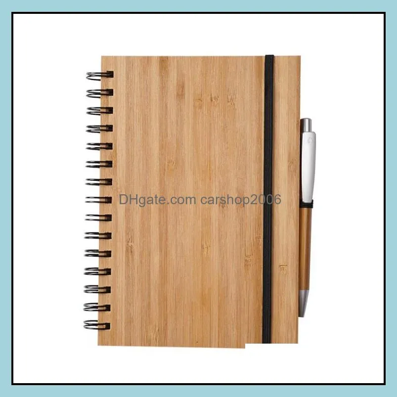 spiral notebook wood bamboo cover with pen student environmental notepads wholesale school supplies sn4666