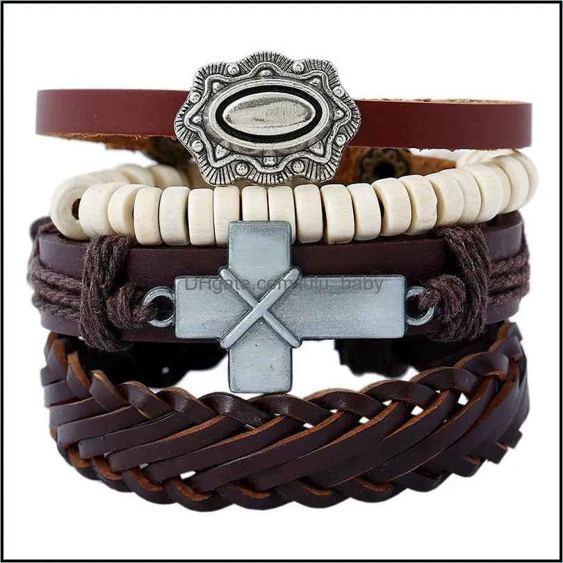 multilayer bracelets wings cross leather bracelet