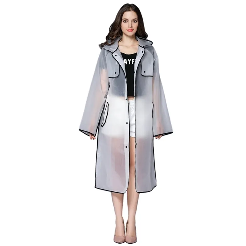 Transparent Manteau De Pluie Femmes Long Imperméable Plus La Taille À Capuche Imperméable Trench-Coat Moto Couverture De Pluie Camping Randonnée Poncho 201016