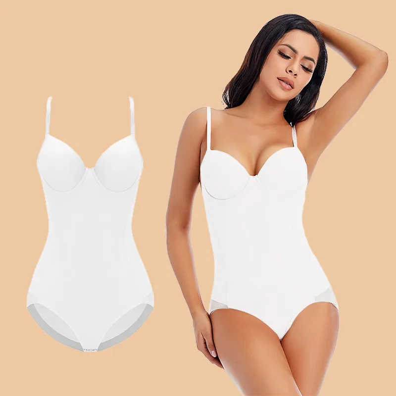 Silky Underwire White Bodysuit For Women Stretch Solid Color