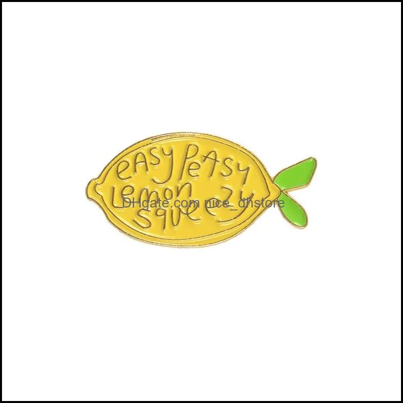 new cute yellow lemon fruit brooch `easy peasy lemon squeezy yellow lemon bright enamel pins badge backpack lapel brooches