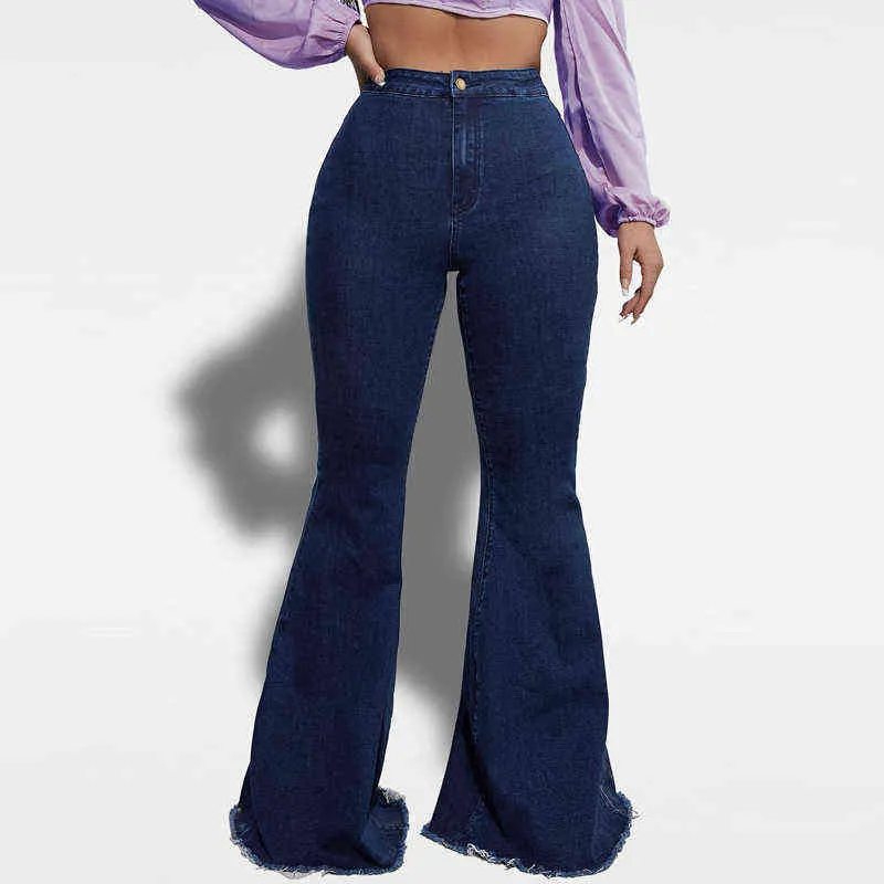 Nouveau taille haute femmes jean Sexy pantalon évasé Vintage Denim bleu cloche bas mamans travail L220726