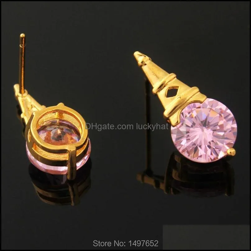 Stud Arrival Exquisite Punk Crystal Earrings / Gold Color Tower Shape Earring Fashion Jewelry For Women
