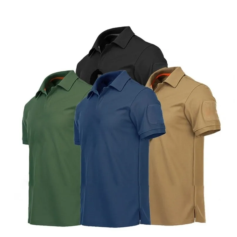 Tshirt lapel Short Sleeve Solid Buttons 빠른 건조 최고 실외 스포츠 하이킹 훈련 전술 Tee Men Clothing 220623