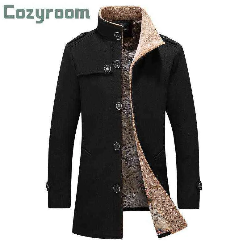 Winter Men Coat Fashion Fleece Lined Thick Warm Woolen Coats Autumn Overcoat Male Wool Blend Jackets Men's Brand Clothing & Blends T220810