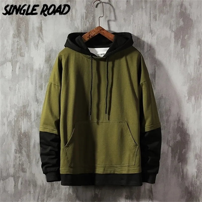 Singleroad büyük boy erkek hoodies erkekler sonbahar patchwork sweatshirt hip hop japon sokak kıyafetleri harajuku yeşil kapüşonlu erkekler lj200918