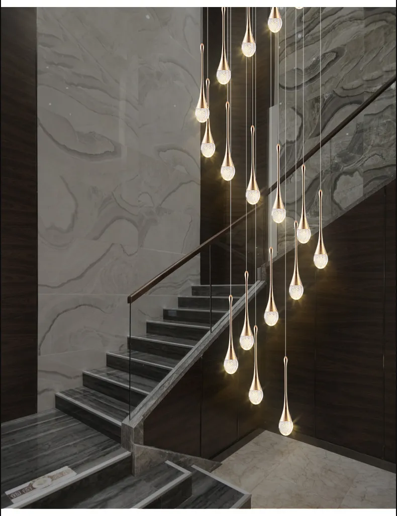 Siyah Avize Modern Kristal İç Aydınlatma LED Tavan Toplu Merdiven Spiral Işık Oturma Yemek Odası Yaratıcı Asılı Aydınlatma