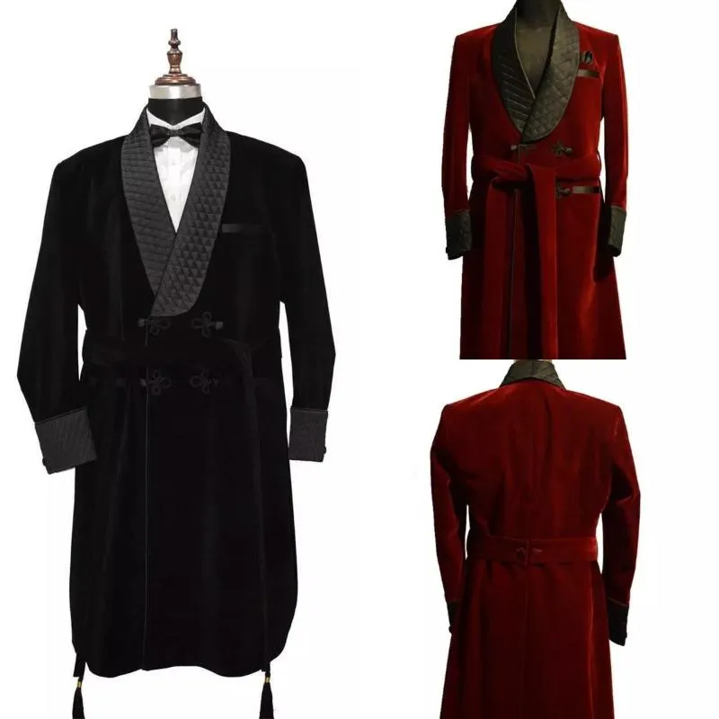 Men's Suits & Blazers Costume Homme Long Velvet Mens Overcoat Double Breasted Dinner Smoking Jacket Wedding Tuxedos Groomsman Coat Blazer 1