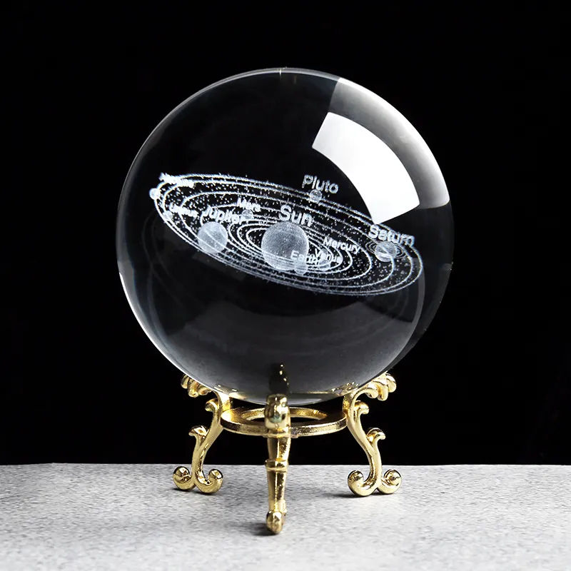 Solsystemminiatyrer Figurer 3D -planeter Modell Sfär Feng Shui Crystal Ball Desk Decoration Home Decor Gift for Holiday Y200106