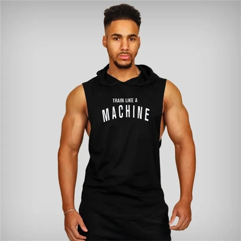 MUSCLEGUYS MERK LIFTWEAR Gym Kleding Fitness Men Mouwloos Hooded Shirt Bodybuilding Stringer tanktops Hoodies Singlets 220621