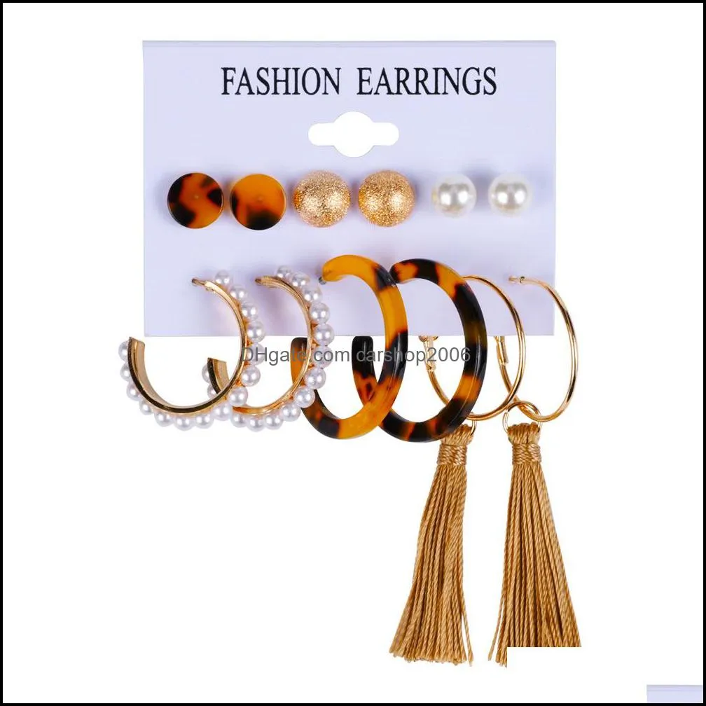 hoop dangle earring for women girls fashion bohemian acrylic drop tassel earrings set leopard print stud free dhl c47fz