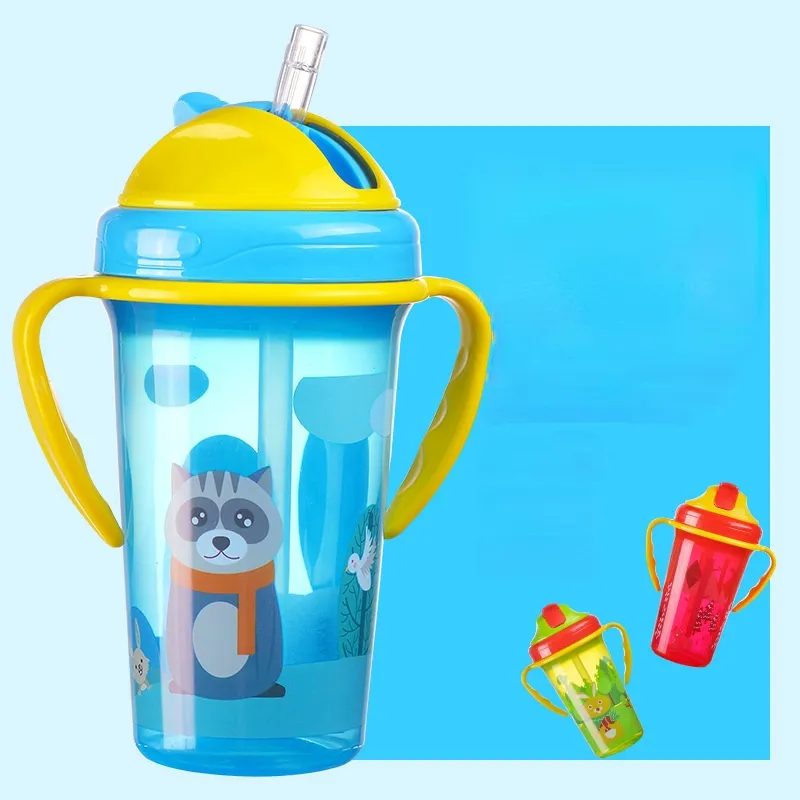 Drippsäker vattenkopp med stor kapacitet med lock och hanterar värmeisolering Anti-Scaling Anti-Fall Children's Learning Drinking Cup