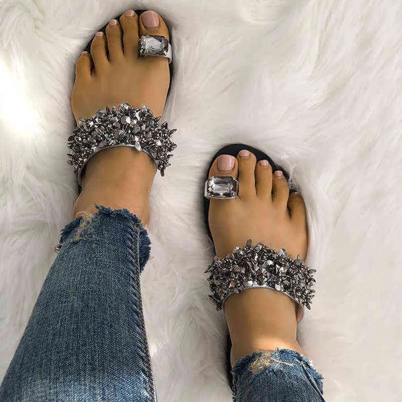Slippers Bling Women Summer Sandals Beach Flat with Shoes Woman Outside Shining Crystal Ladies Slides Zapatos De Mujer 220530