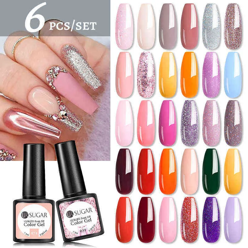 네일 젤 장난감 폴란드어 세트 4pcs 6pcs 키트 반짝이 Vernis 세미 영구적 인 기지 상단 UV LED 아트 0328