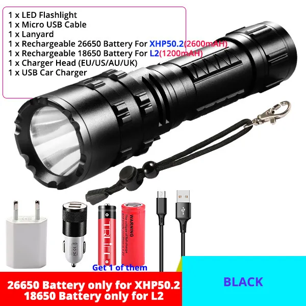 Alta Potencia XHP502 Linterna LED Caza Militar Táctico Flash Luz