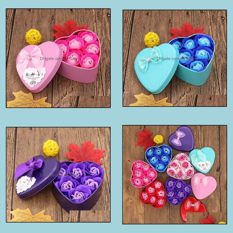 creative soap flower gift box valentine`s day gift valentines day decoration rose flower heart-shaped tin box sn3620