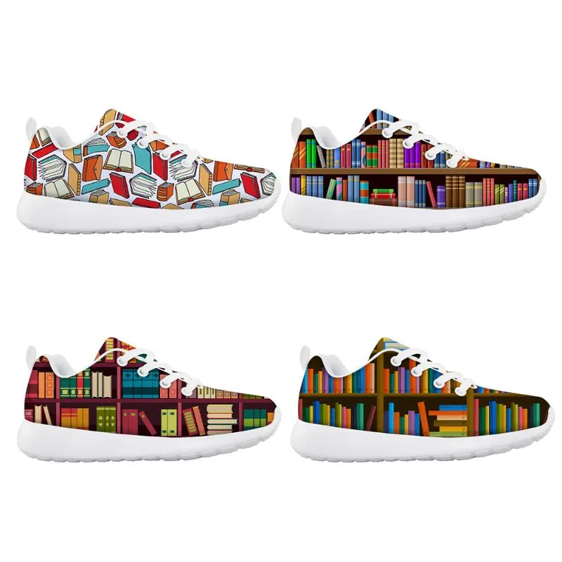 Atletico All'aperto Cartoni animati Libri Stampa Scarpe per bambini 3D Libreria Design Sport Sneakers Ragazzi Ragazza Bambini Casual Flats Breath Lace-up