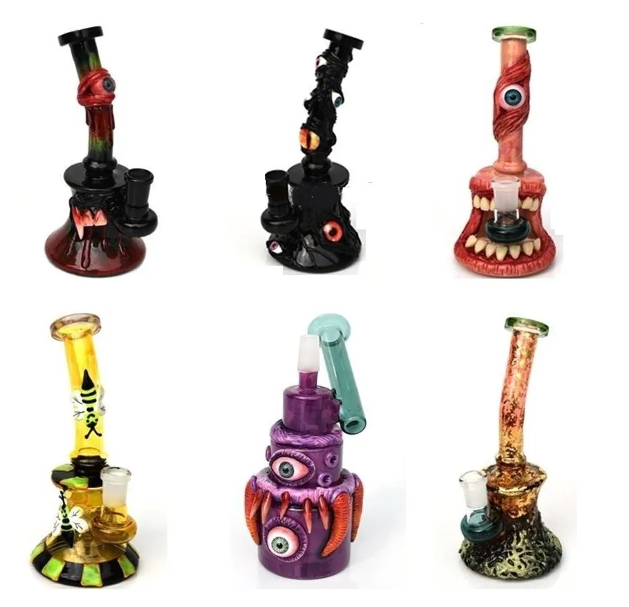 Wholesale Hookah Bongs 3D Evil Monster Face Design Glass Bong Handmade Character Smoke Water Pipe bong