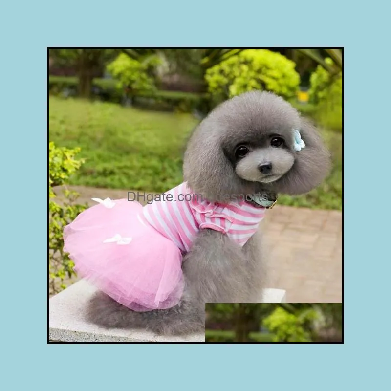 UK Small Dog Clothes Cute Pet Dog Puppy Stripe Bow Lace Tutu Dress Skirt WX