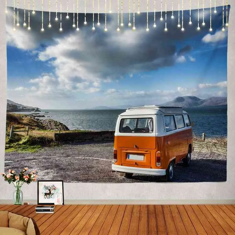 Bus Rug Large Vintage Camping Large Wall Rug Camper Wild Way Bus Hippie Hanging ...