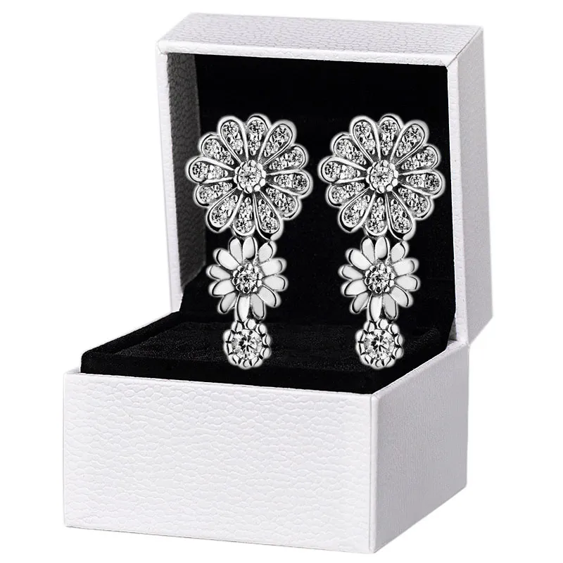 Sparkling Daisy Flower Trio Stud Örhängen Originalbox för Pandora 925 Sterling Silver Hänge Örhänge Dam Bröllopssmycke Set