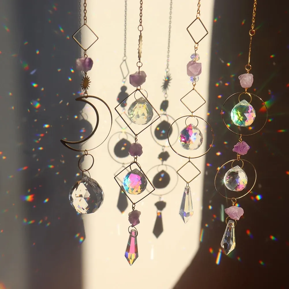Suncatcher Prism, кристаллы висящих окон, ловчик Rainbow Light, Crystal Sun 50 мм ловчик, летний подарок, декор Octagon Beads Decor