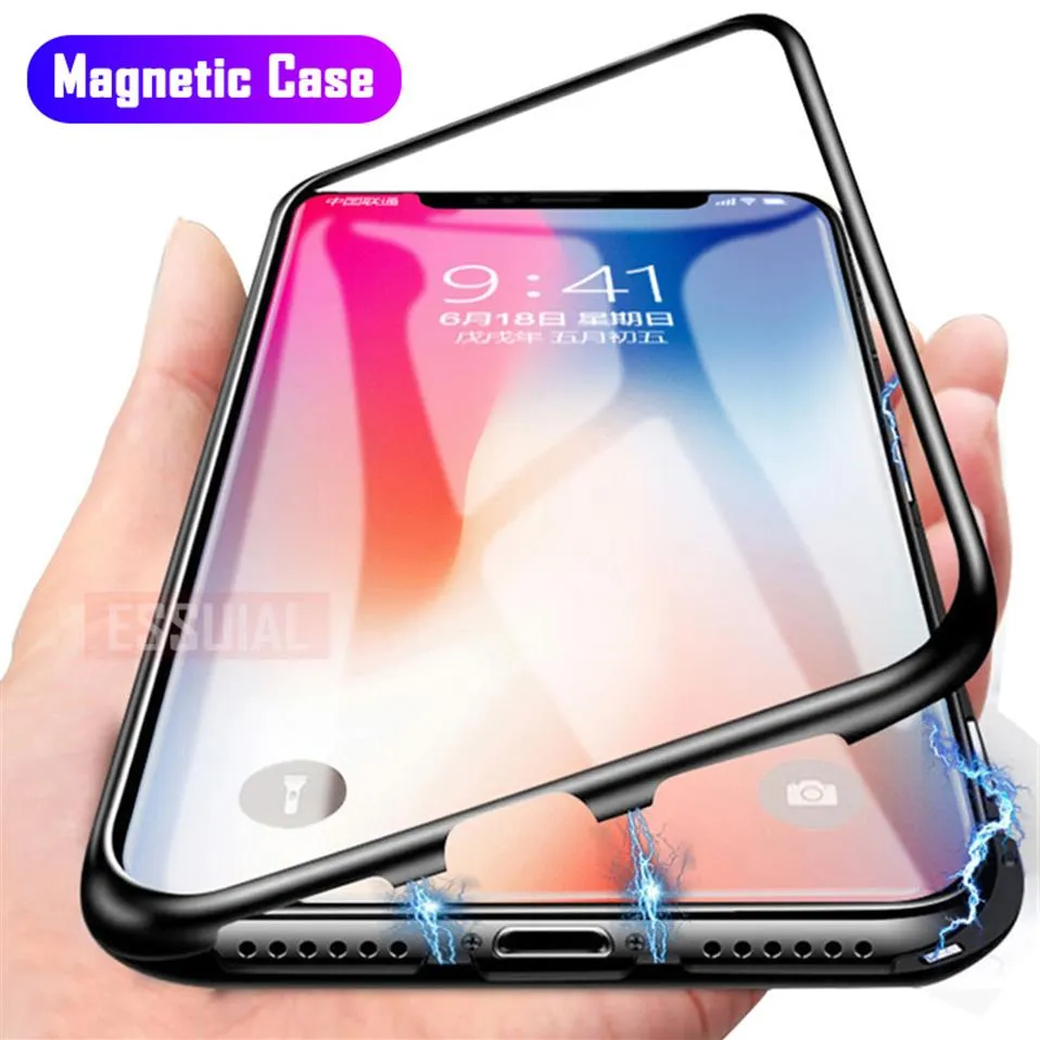 Case di telefono ad adsorbimento magnetico per iPhone 13 pro max 12 mini 11 xs max xr x se 7 8 più 6 6s protezione in metallo in vetro a doppia faccia 200e