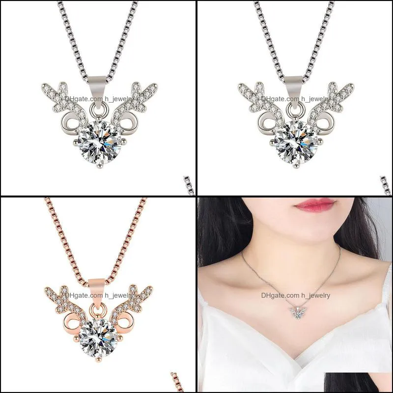 fashion silver deer elk pendant necklace moissanite zircon antler necklace ladies luxury jewelry necklace hjewelry