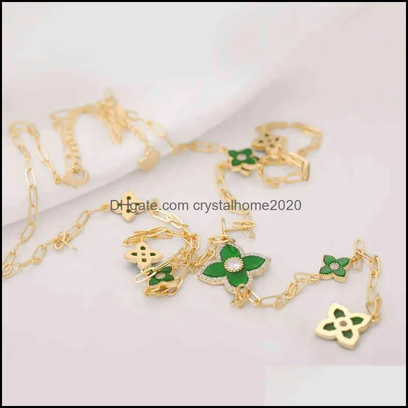 oyb new korean fashion four-leaf clover long necklace pendant chain women`s color flower sweater jewelry253q