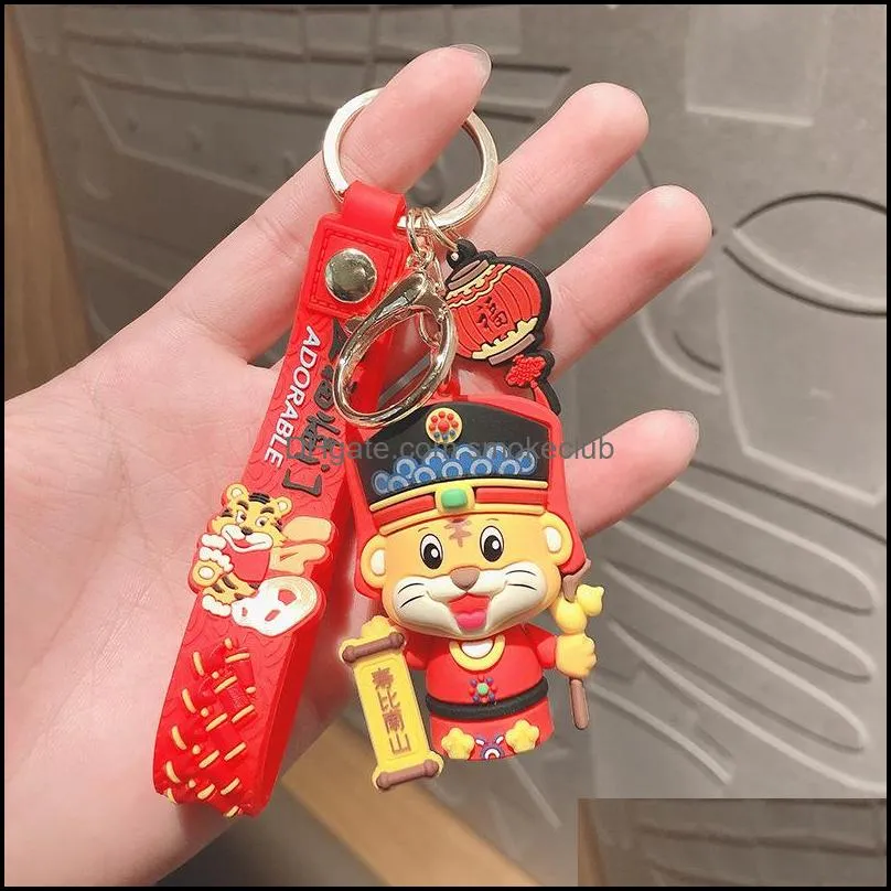 Chinese style little tiger keychain creative new year card cute keychain pendant doll school bag keychaier DHL Ship