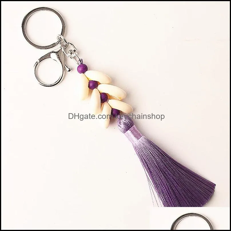 custom key rings 1pc boho style colorful keychain shandmade shell with long tassel alloy keyring for women girl bag accessories gift