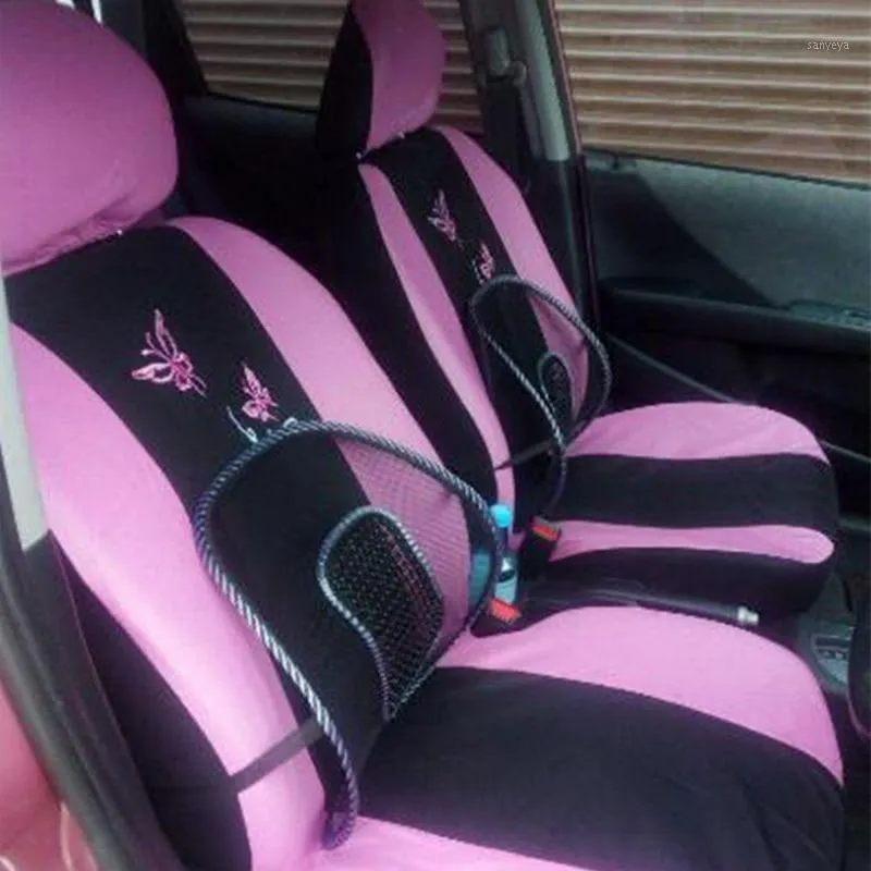 Car Seat Covers 4/9Pcs/Set Cover Cushion Universal Automobiles Interior Trim Embroidery Style Pink Purple