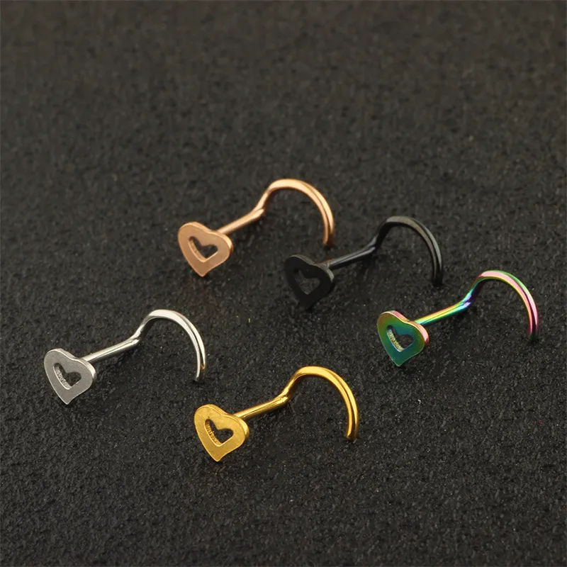 Studi naso in acciaio inossidabile alla moda Forma del cuore Anelli Multicolore Ganci Piercing Piercing Piercings Gioielli6192496