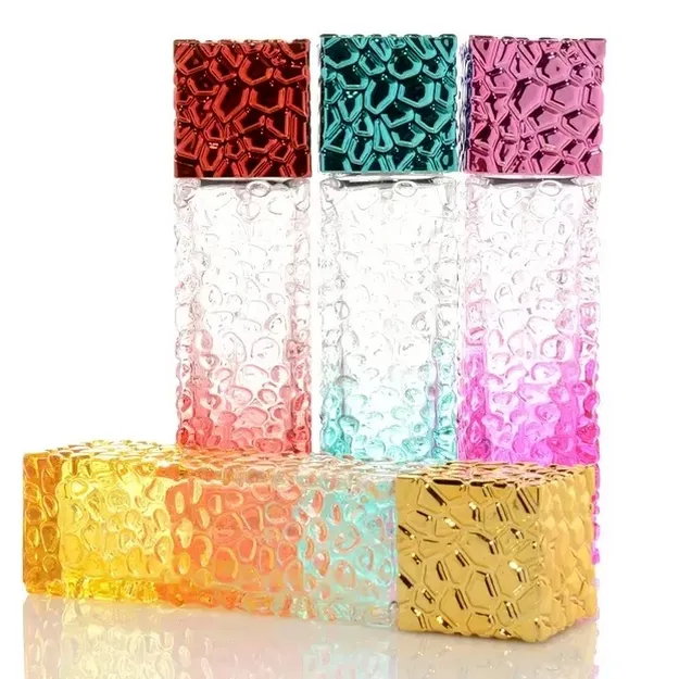 Acqua cubo design vuoto bottiglie di profumo 50ml atomizzatore colorato colorato vetro rimboccabile robitable bottiglia trafficatore spray profumo custodia T0408