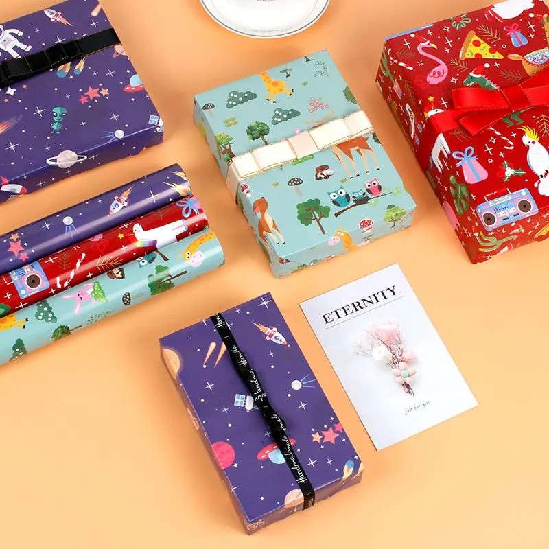 Present Wrap 1pc/Sell Cartoon Birthday Wrapping Paper 70x50 cm storlek Scrapbooking School Leverantörer Stationer Streck Packaging Gift