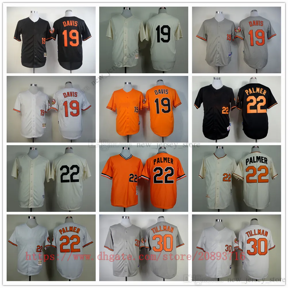 Filme Vintage Baseball Jerseys Usa Costurado 19 ChrisDavis 22 JimPalmer 30 ChrisTillman Tudo Costurado Away Respirável Esporte Venda Jersey de Alta Qualidade