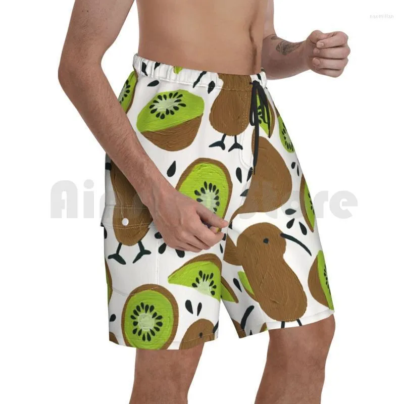 Mäns shorts kiwis strand män byxor simmar stammar kiwi fågel frukt zealand mönster grön akryl catcoqmens naom22