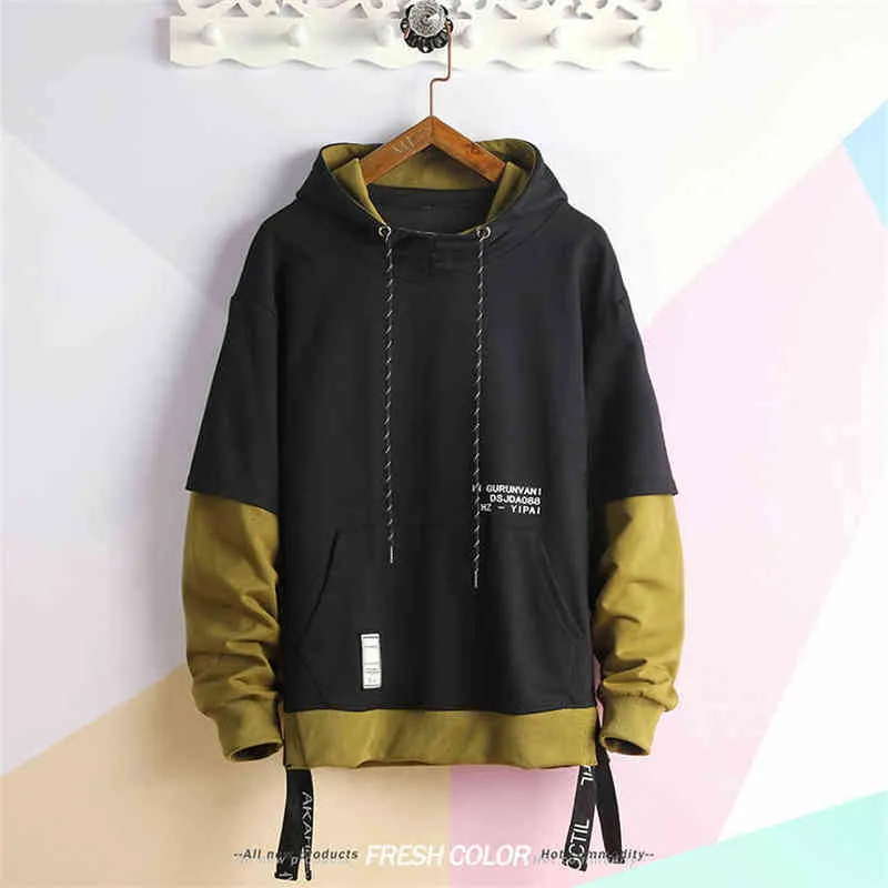 Mens Colorblock Patchwork Hoodie Hip Hop Pullover Streetwear