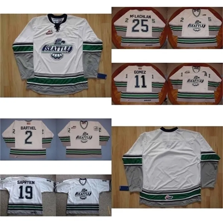 CHEN37 C26 NIK1 MENS CUDIDAS CRIANÇAS WHL Seattle Thunderbirds 19 Oleg Saprykin 11 Robin Gomez 2 Clayton Barthel Ice Hockey Jerseys Goalit raro raro