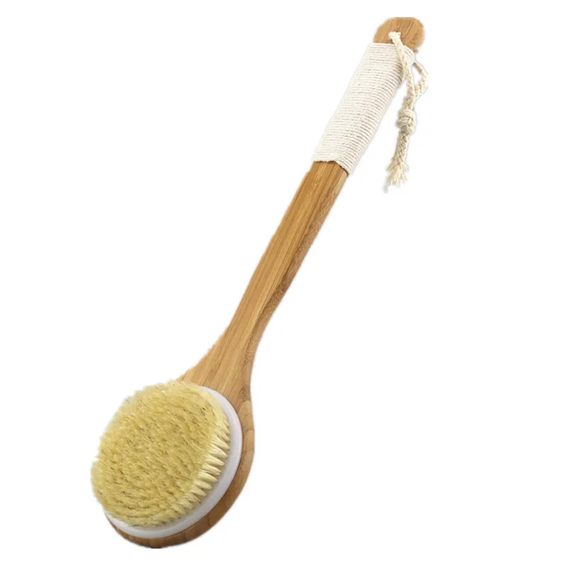 Natural Bristle Brush Long Handle Wooden Scrub Skin Massage Shower Body Bath Brushs Round Head Bath Brushes Bathroom Accessories