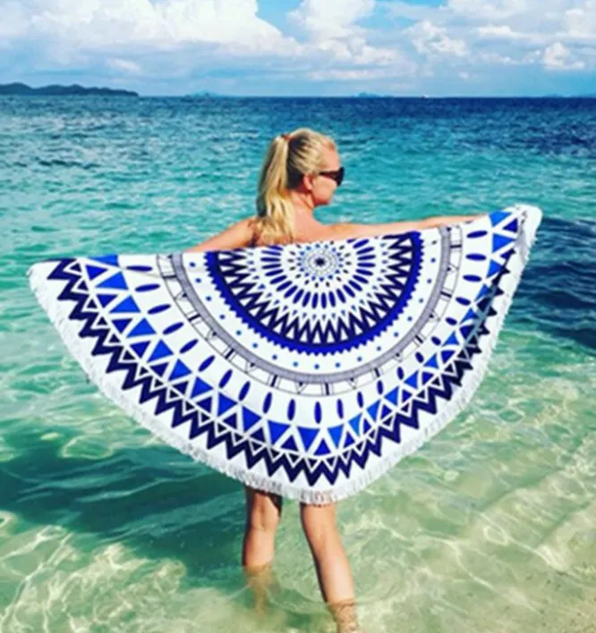 Telo mare Mandala Coperta da spiaggia rotonda Tovaglia stampata in poliestere Tovagliolo da picnic estivo Tovagliolo personalizzato