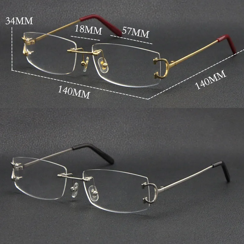 New Metal Rimless Luxury C Decoration Eyewear Reading Frames Women Eyeglasses Large Square Glasses With Box 18K Gold Fashion Optical Male and Female Myopic Frame Hot