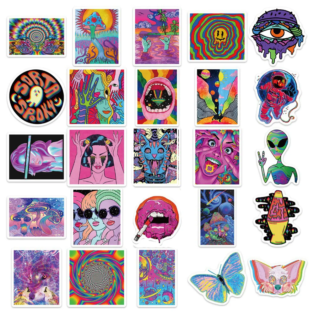 10/30/50pcs Cartoon Psychedelic Gothic Cool Stickers Aesthetic Art Graffiti Decals  Skateboard Fridge Guitar DIY Sticker Kids Toy