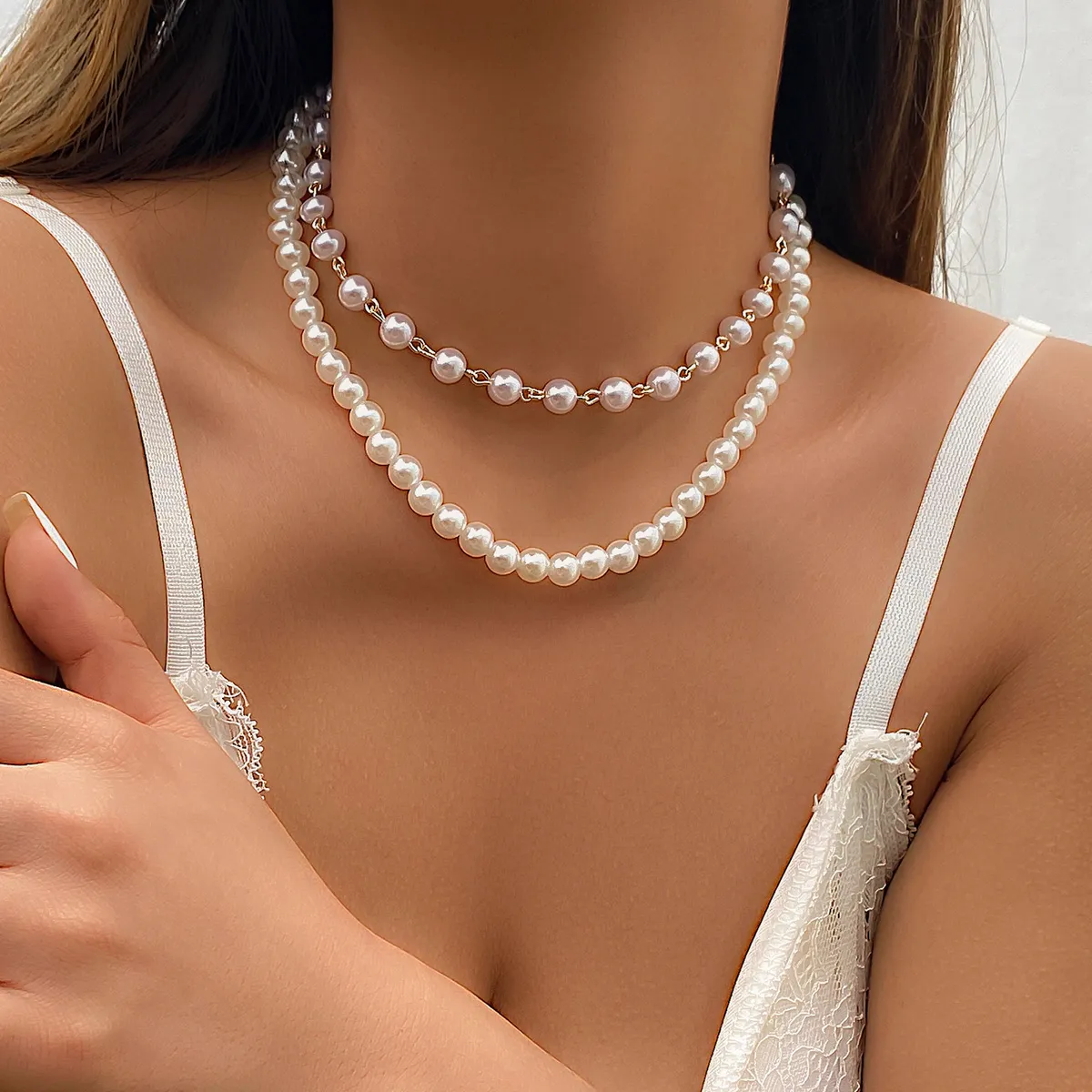 Girocollo coreano di perle imitazione dolce per donna Moda doppia catena di perle Collana di gioielli con ciondolo per anniversario di matrimonio