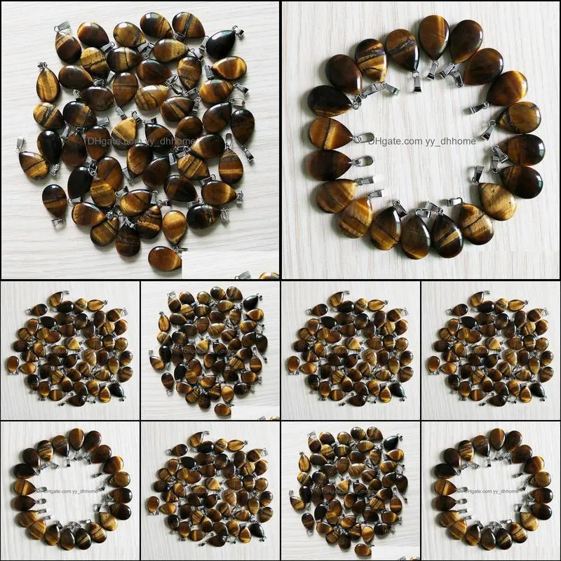 wholesale 50pcs pendants natural tiger stone pear women gift water drop beads pendant necklace for jewelry making